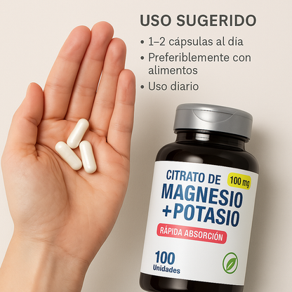 Citrato de Magnesio + Potasio para Energía Estable, Recuperación Rápida y Cero Calambres