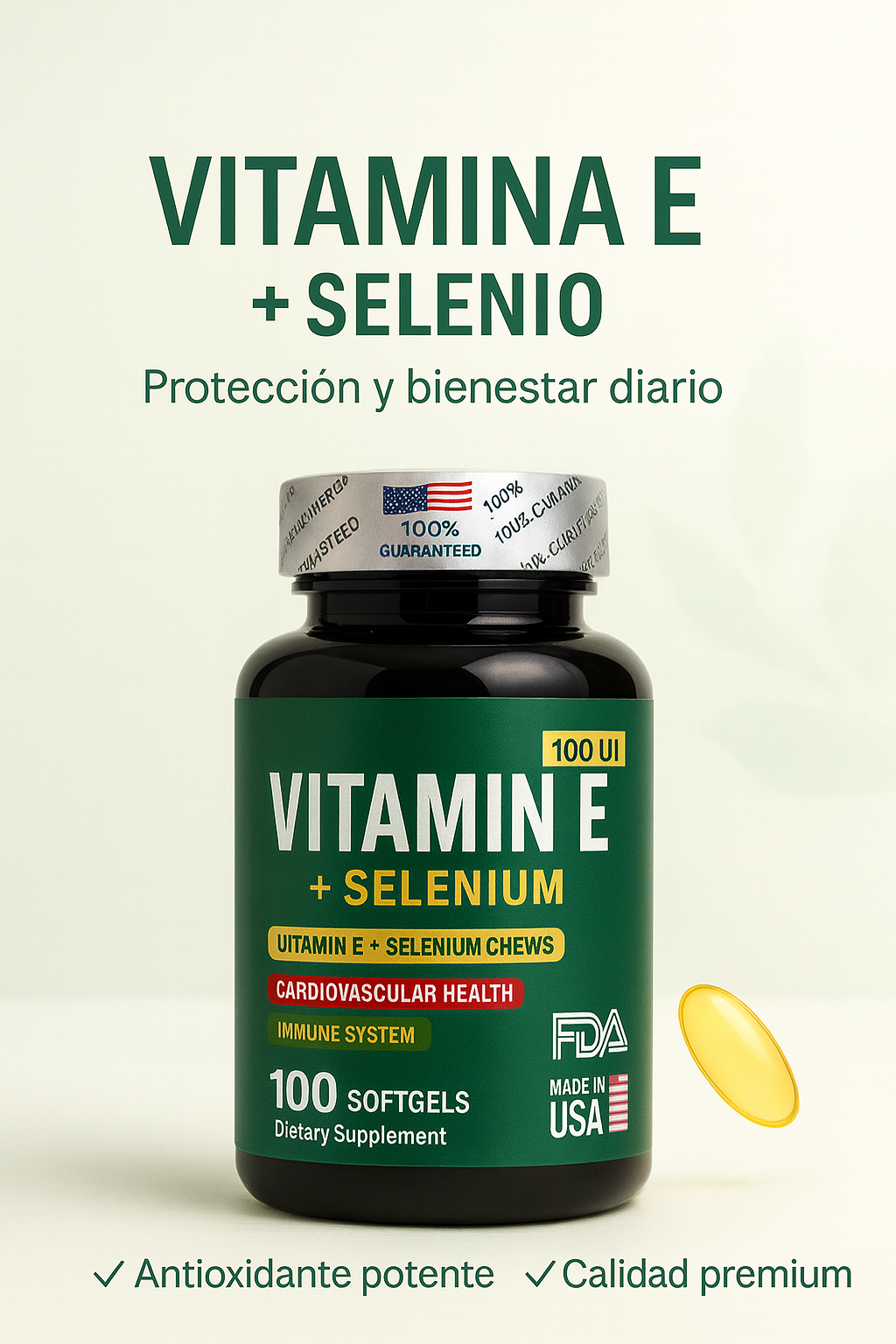 Vitamina E Pura para Piel Suave, Defensa Fuerte y Energía Celular Activa