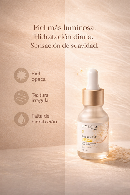 Sérum de Arroz Iluminador que Aclara Manchas, Suaviza la Piel y Da Brillo de Porcelana