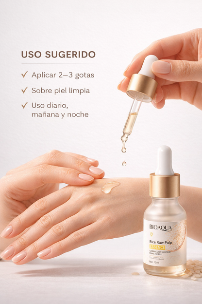 Sérum de Arroz Iluminador que Aclara Manchas, Suaviza la Piel y Da Brillo de Porcelana