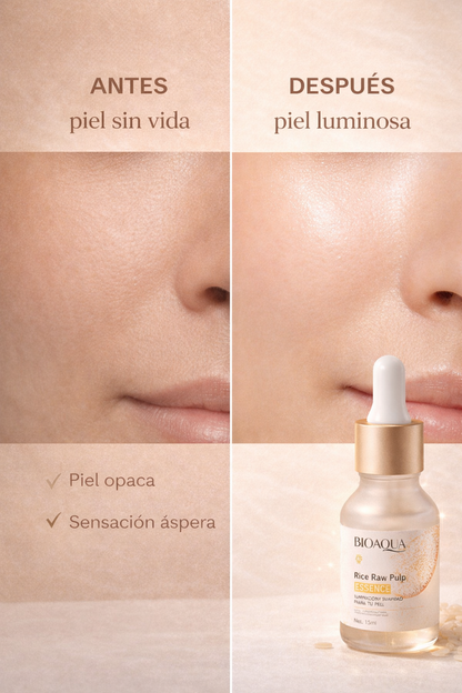Sérum de Arroz Iluminador que Aclara Manchas, Suaviza la Piel y Da Brillo de Porcelana