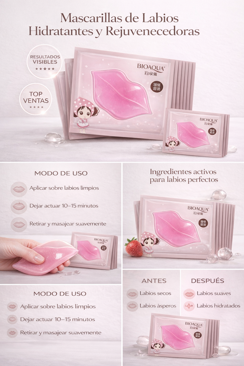 Colágeno para Labios que Hidrata, Aumenta Volumen y Deja un Acabado Suave y Juvenil