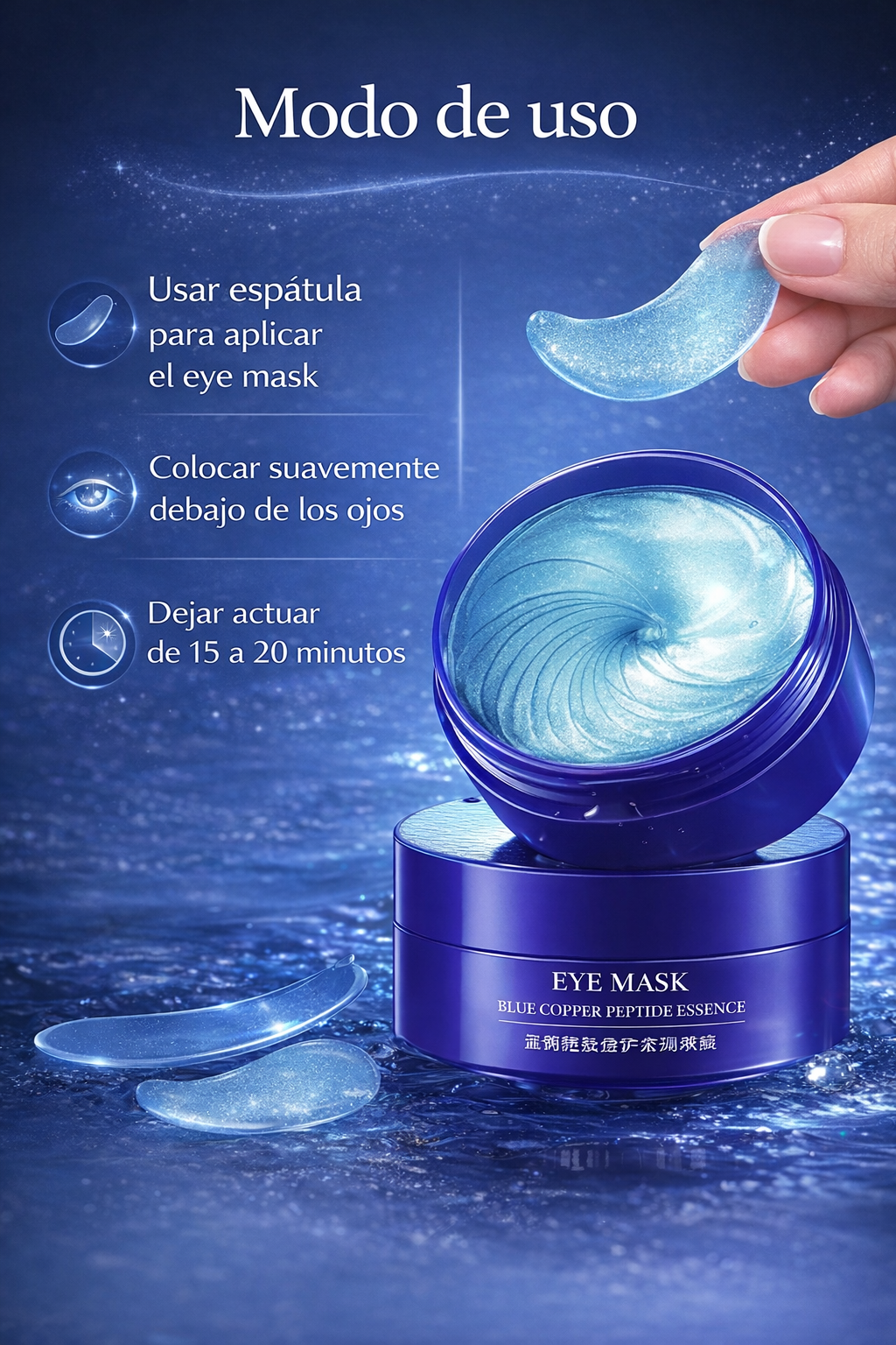 Parches de Hidrogel Azul que Desinflaman, Iluminan y Borran la Apariencia de Ojeras y Cansancio en Minutos